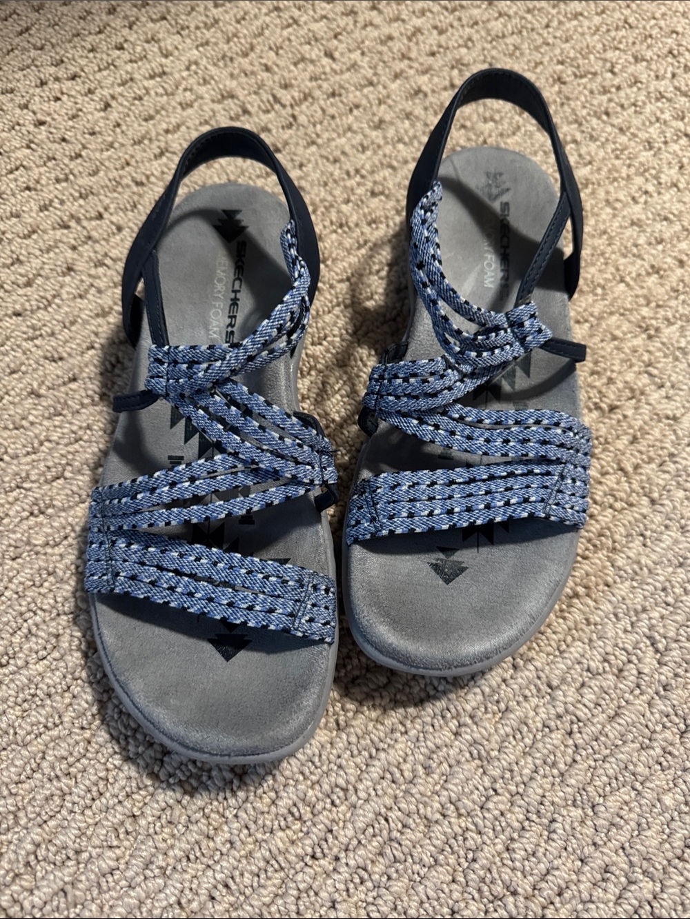 Skechers Blue Patterned Woven Strap Sling Sandals